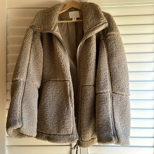 H&M tan sherpa teddy coat bomber jacket